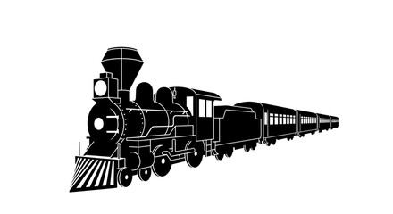 Obraz premium Vintage steam locomotive pulling passenger train on white background.