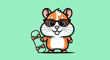 Cartoon hamster with skateboard and sunglasses © Hamster