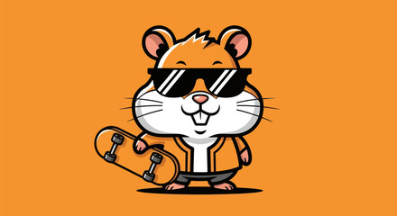 Cartoon hamster with sunglasses and skateboard © Hamster