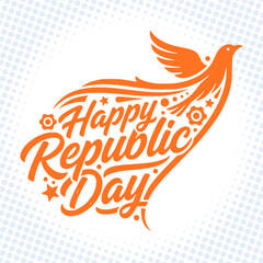 Happy Republic Day Creative Typography with Flying Bird Concept 2D Vector Motion Graphic Illustration for Animation, Web and Poster Designs