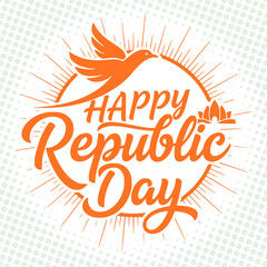 Happy Republic Day Creative Typography with Bird and Sunburst 2D Vector Motion Graphic Illustration for Animation, Web and Poster Designs