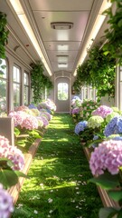 Hydrangeas Inside a Train Car