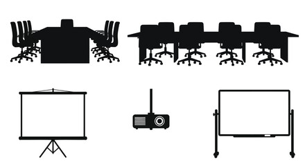 Office Meeting Room Furniture and Equipment Icons Set