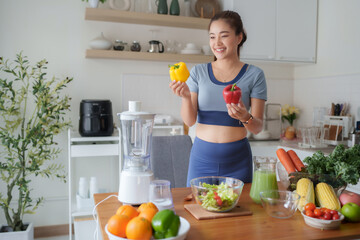 Young woman preparing healthy meal for wellness lifestyle