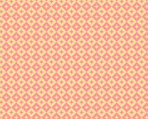 Fototapeta premium ピンクと黄色の和風幾何学模様の背景素材。四角星と菱形を組み合わせた伝統的な和風テクスチャ。春のデザイン、かわいい雑貨、壁紙に最適な抽象的なグラフィック。