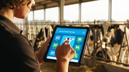 Farm technology tablet cows. - Powered by Adobe