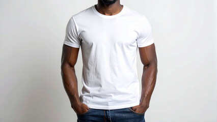 Blank T-Shirt Mockup on Faceless Model with Clean Background