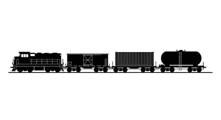 Silhouette of a freight train with multiple cars. © Rian