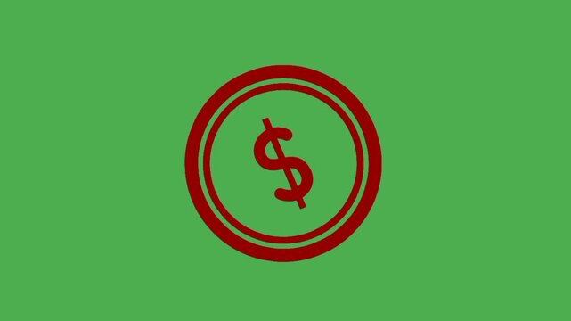 Animated red dollar icon with falling arrow on green screen for financial crisis visuals.