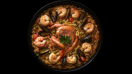 Close-up of a Delicious Paella with Seafood and Vegetables