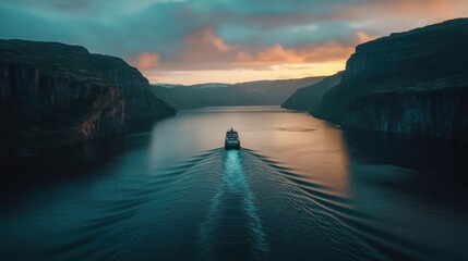 Serene Sunset Cruise Through Majestic Fjord Cliffs