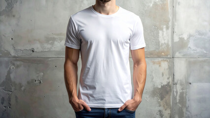 Blank T-Shirt Mockup on Faceless Model with Clean Background