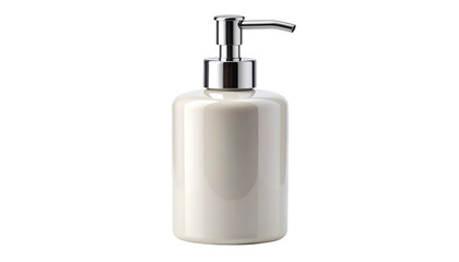 Obraz premium Close-up of a pearly-white ceramic soap dispenser with a shiny silver pump and nozzle