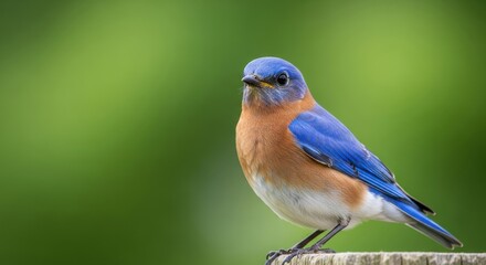 Eastern Bluebird Perched on Wooden Fence