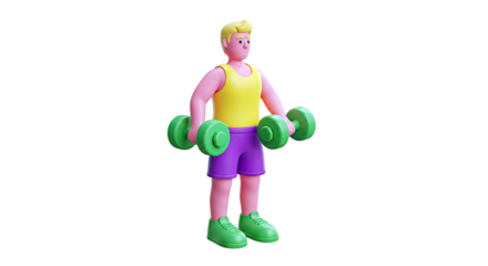 3D Cartoon Man Lifting Dumbbells
