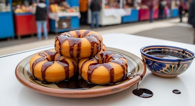 Delicious Peruvian dishes on colorful table setting with empanadas and Inca Kola