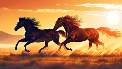 horse on sunset background