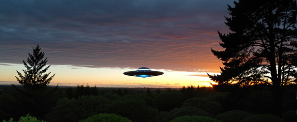 UFO, alien spaceship in the sky, invasion