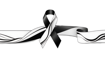 Black and white ribbon tied in a bow isolated on transparent background