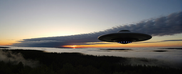 UFO, alien spaceship in the sky, invasion