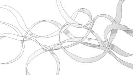 White curly ribbons on black background isolated on transparent background