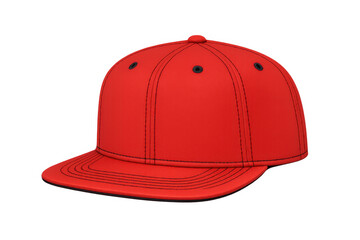 Fototapeta premium Red snapback flat brim baseball cap mockup template, blank front for design, isolated on transparent background