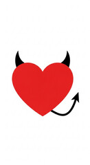 Red heart symbol with devil horns and an arrow in minimalist style  