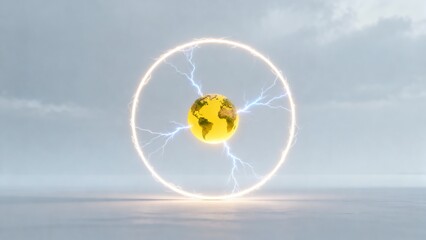 Light flash electric circle earth glowing yellow energy sphere symbolizing power connection technology science abstract background concept for design posters banners education presentations digital ar