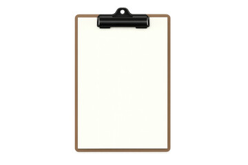 Blank paper clipboard with metal clip for notes, surveys, forms, checklists, and menu templates, transparent background