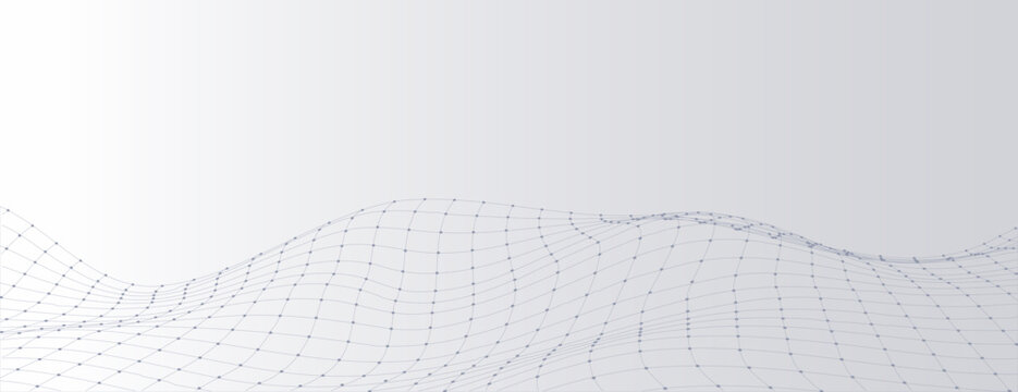 Minimalist white background with gradient, digital mesh wave pattern. The background is smooth and modern, with a white and gray color scheme. Abstract digital wave grid, gradient background vector