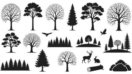 Collection of Black Silhouette Trees and Forest Elements. © Kebo