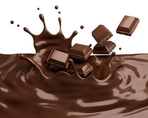 Chocolate Splash With Piece of Chocolate 3D Rendering