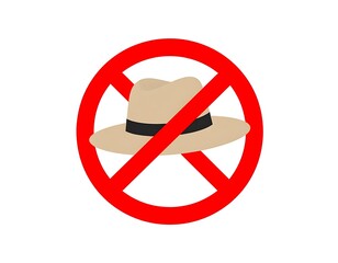 A prohibition symbol shows a beige hat with a black band inside a red circle with a diagonal line through it