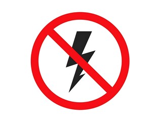 A black lightning bolt symbol inside a red circle with a diagonal line across it on a white background