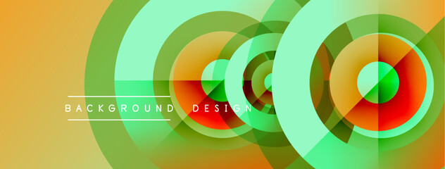 Obraz premium Abstract circles overlap, creating vibrant color gradients. Orange, green, red hues blend seamlessly. Modern design element.