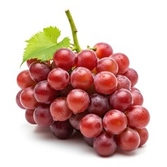 Fototapeta premium A fresh cluster of red grapes with green leaves