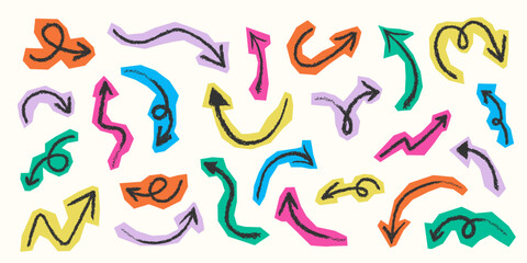 Colorful sketch arrow set. Expressive doodle icons. Fun scribble arrows sticker design. Playful navigation for social media, poster, banner, scrapbook, education materials, business project, collage © Svetlana