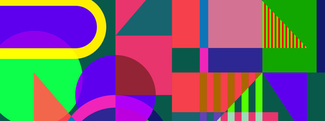 Obraz premium Vibrant abstract art featuring purple green and red geometric blocks and lines
