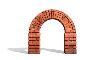 A red brick archway, isolated on white, creating a simple, elegant architectural form with a drop shadow
