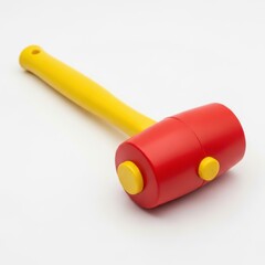 Vibrant red and yellow rubber mallet on white background
