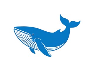 A blue whale silhouette on a white backdrop, with gills depicted with curved lines, tail lifted upwards