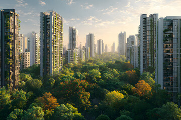 Obraz premium Cityscape of a residential area with modern apartment buildings, new green urban landscape in the city