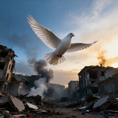 dove flying in a battle ground