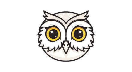 Obraz premium Cartoon Owl Face with Yellow Eyes and White Feathers.