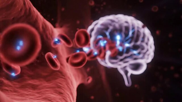 Conceptual illustration of brain activity and blood circulation, highlighting the essential role of cerebral blood flow in supporting neural function and cognitive health