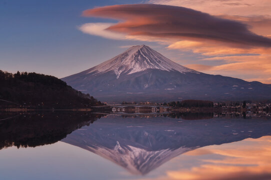Fuji Mountain in Autumn on during sunset,Japan