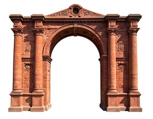 Obraz premium Brick archway with columns and triangular pediment, isolated on white, showcasing architectural details