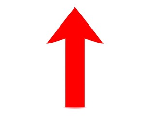 A vibrant red arrow points upwards on a stark white background, simple and clean design with slight shadow