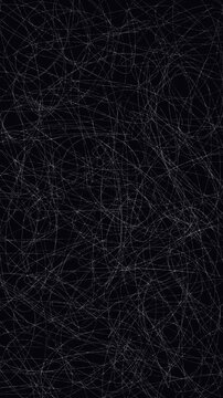 Abstract tangle of white chaotic lines looped animation on black background. Dense, complex web of thin white lines moving chaotically. For psychological, scientific, or modern artistic video projects