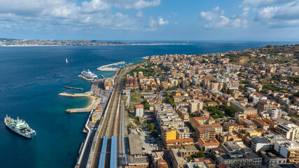Cityscape of Villa San Giovanni, located in the province of Reggio Calabria, Italy. Aerial view of...